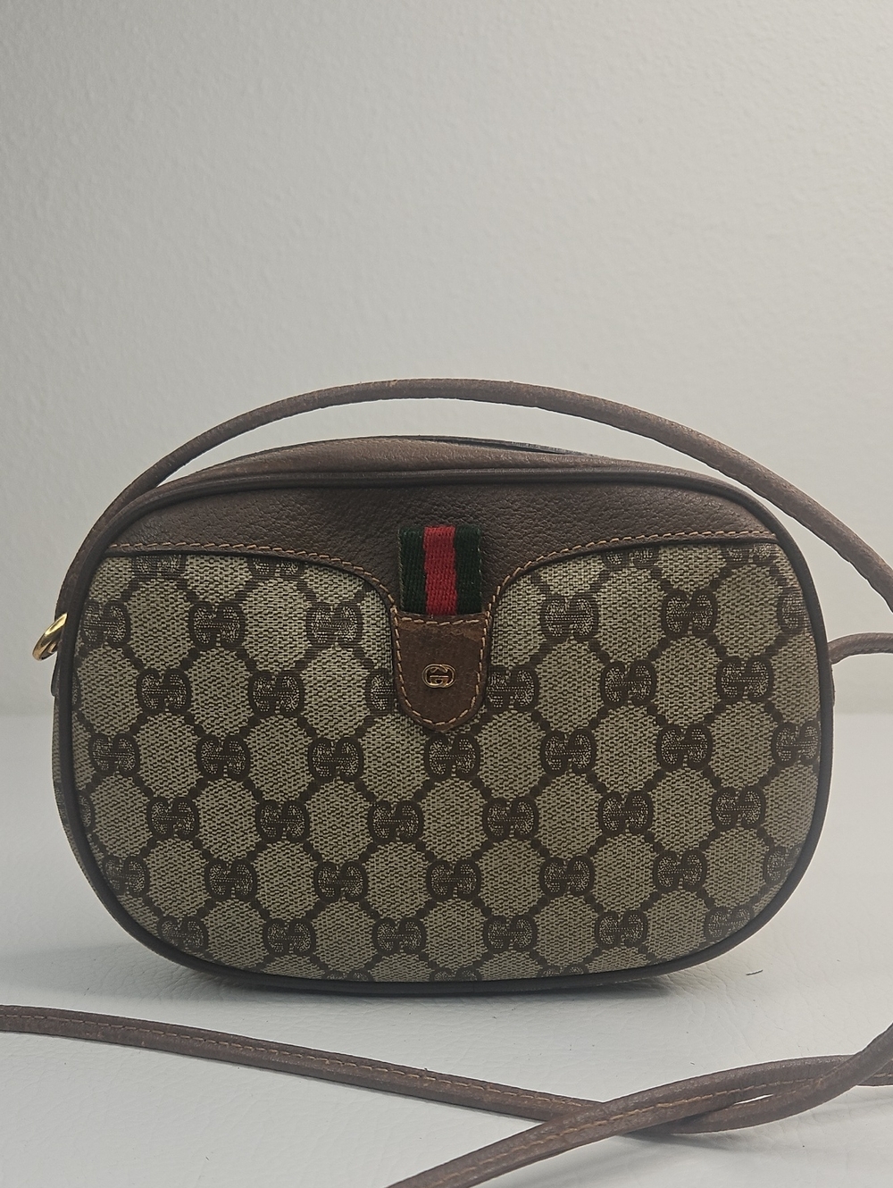 Authentic Vintage 80s Gucci GG Supreme Web Stripe Mini Camera Crossbody Bag
